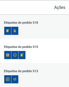 Ações das etiquetas