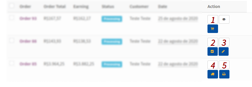 Botões de confecção de etiquetas