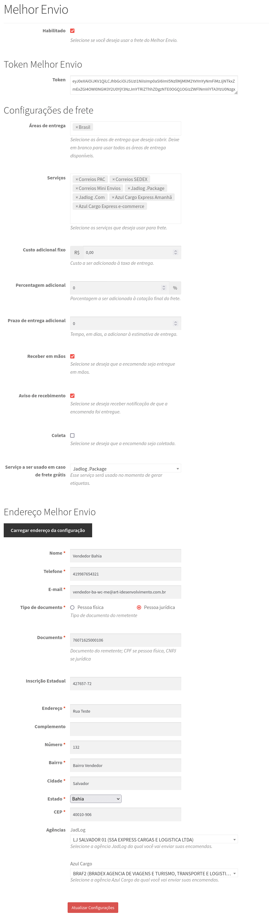 Campos do vendedor no painel Dokan