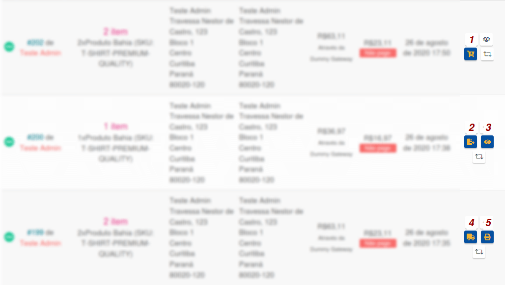 Botões de confecção de etiquetas