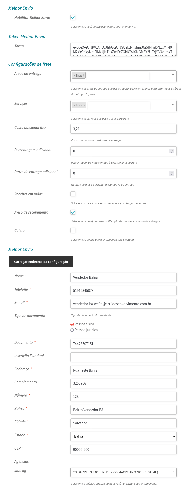 Campos do vendedor no painel WCFM