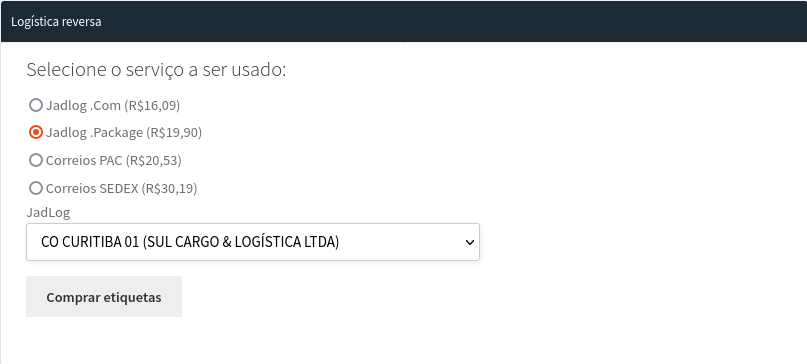 Botões de logística reversa