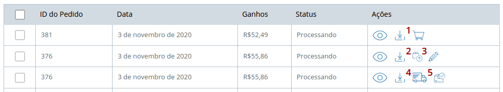 Botões de confecção de etiquetas
